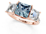 Rose gold Three-Stone Princess Cut Aquamarine Ring with Round  Pavé Band and Prong Setting_15
