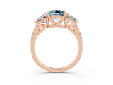 Rose gold Three-Stone Princess Cut Aquamarine Ring with Round  Pavé Band and Prong Setting_17