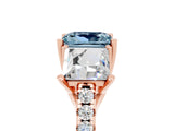 Rose gold Three-Stone Princess Cut Aquamarine Ring with Round  Pavé Band and Prong Setting_19