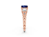 Rose gold Three-Stone Princess Cut Blue Sapphire Braided Band Ring with Four-Prong Setting_45