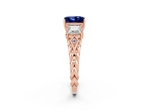 Rose gold Three-Stone Princess Cut Blue Sapphire Braided Band Ring with Four-Prong Setting_45