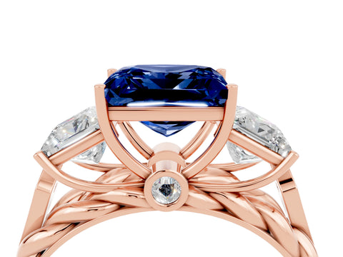 Rose gold Three-Stone Princess Cut Blue Sapphire Braided Band Ring with Four-Prong Setting_47