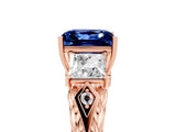 Rose gold Three-Stone Princess Cut Blue Sapphire Braided Band Ring with Four-Prong Setting_48