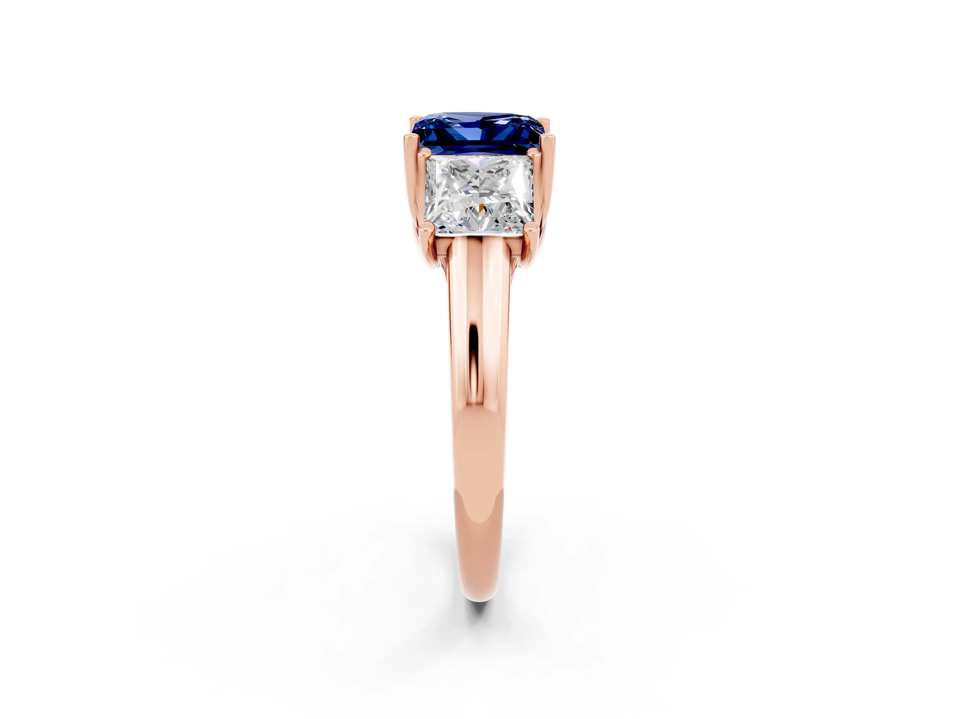 Rose gold Three-Stone Princess Cut Blue Sapphire Engagement Ring with Prong Setting_2