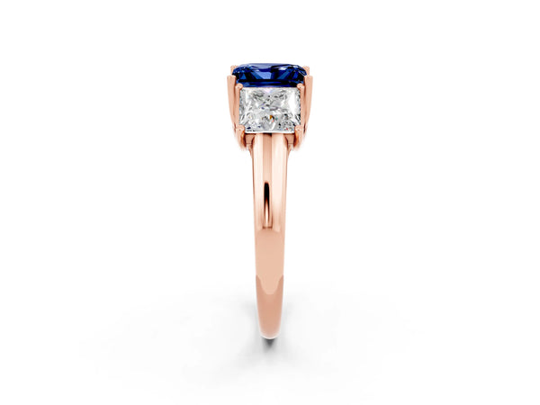 Rose gold Three-Stone Princess Cut Blue Sapphire Engagement Ring with Prong Setting