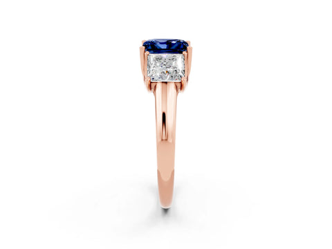 Rose gold Three-Stone Princess Cut Blue Sapphire Engagement Ring with Prong Setting_2