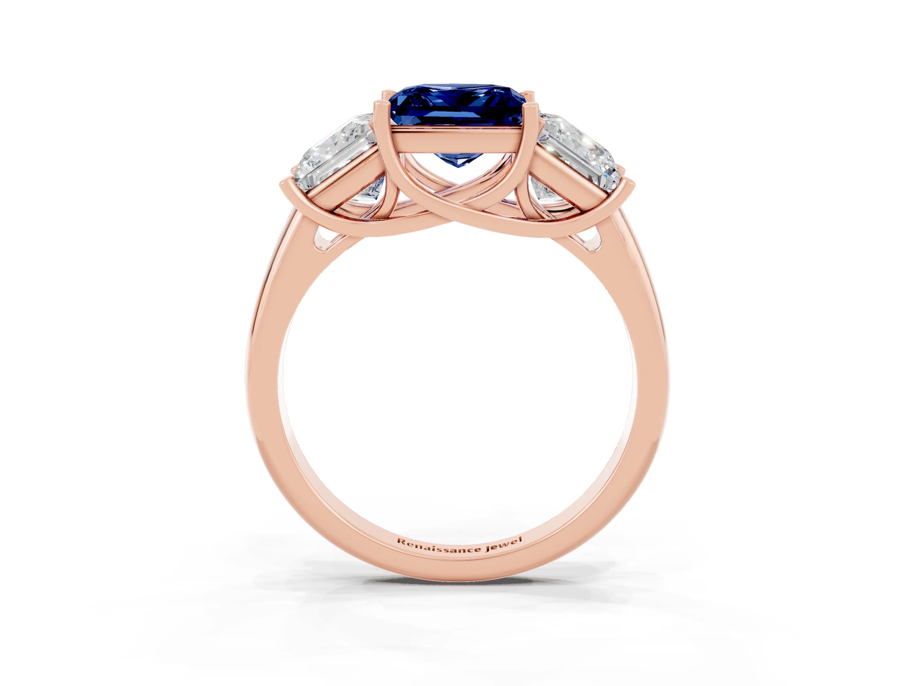 Rose gold Three-Stone Princess Cut Blue Sapphire Engagement Ring with Prong Setting_3