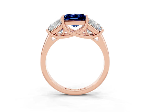 Rose gold Three-Stone Princess Cut Blue Sapphire Engagement Ring with Prong Setting_3