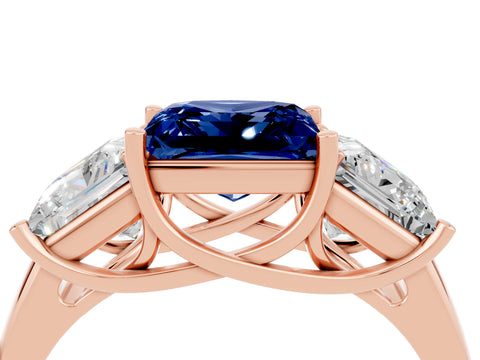 Rose gold Three-Stone Princess Cut Blue Sapphire Engagement Ring with Prong Setting_4