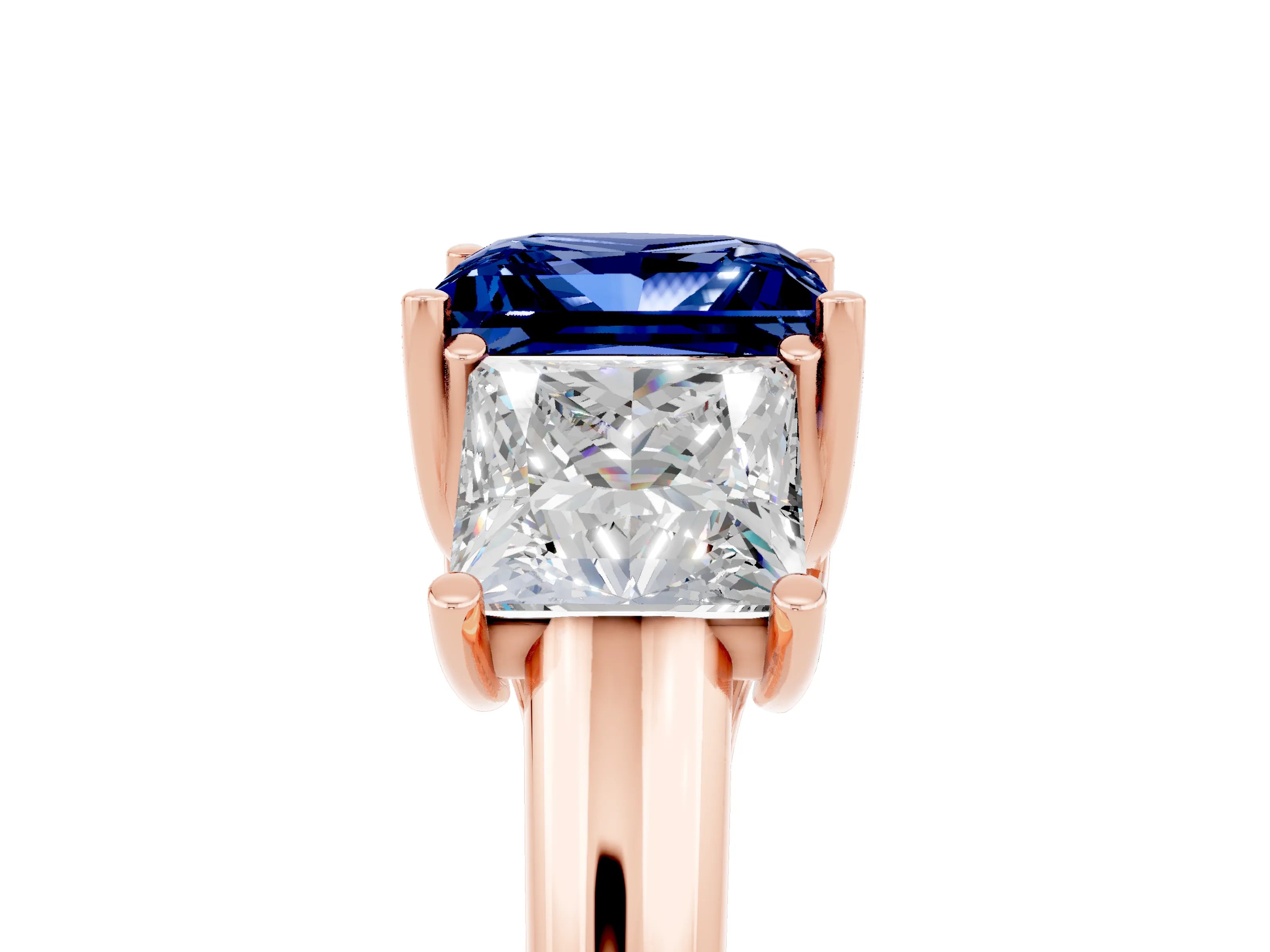 Rose gold Three-Stone Princess Cut Blue Sapphire Engagement Ring with Prong Setting_5