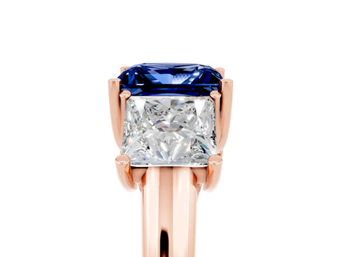 Rose gold Three-Stone Princess Cut Blue Sapphire Engagement Ring with Prong Setting_5