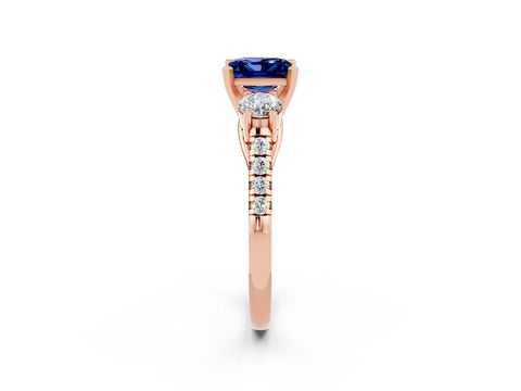 Rose gold Three-Stone Princess Cut Blue Sapphire Pavé Band with Four-Prong Setting_2