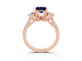 Rose gold Three-Stone Princess Cut Blue Sapphire Pavé Band with Four-Prong Setting_3