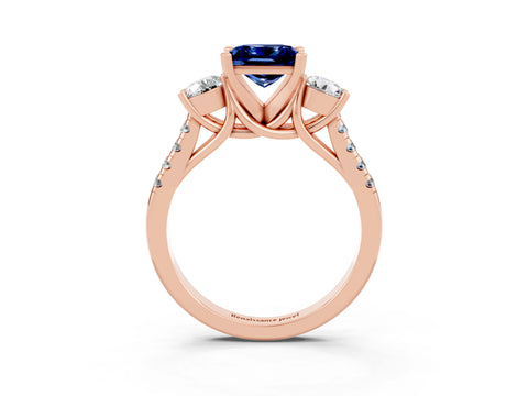 Rose gold Three-Stone Princess Cut Blue Sapphire Pavé Band with Four-Prong Setting_3