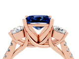 Rose gold Three-Stone Princess Cut Blue Sapphire Pavé Band with Four-Prong Setting_4