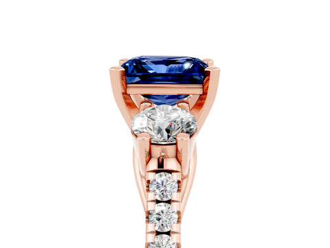 Rose gold Three-Stone Princess Cut Blue Sapphire Pavé Band with Four-Prong Setting_5