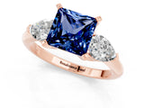 Rose gold Three-Stone Princess Cut Blue Sapphire Ring with Pear Side Stones and Four-Prong Setting_1