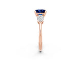 Rose gold Three-Stone Princess Cut Blue Sapphire Ring with Pear Side Stones and Four-Prong Setting_2