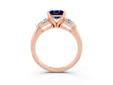 Rose gold Three-Stone Princess Cut Blue Sapphire Ring with Pear Side Stones and Four-Prong Setting_3