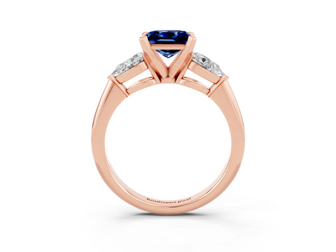 Rose gold Three-Stone Princess Cut Blue Sapphire Ring with Pear Side Stones and Four-Prong Setting_3