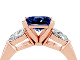 Rose gold Three-Stone Princess Cut Blue Sapphire Ring with Pear Side Stones and Four-Prong Setting_4