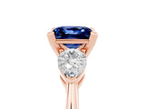 Rose gold Three-Stone Princess Cut Blue Sapphire Ring with Pear Side Stones and Four-Prong Setting_5