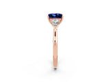 Rose gold Three-Stone Princess Cut Blue Sapphire Ring with Pear  Side Stones in Four-Prong Setting_14