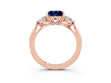 Rose gold Three-Stone Princess Cut Blue Sapphire Ring with Pear  Side Stones in Four-Prong Setting_15