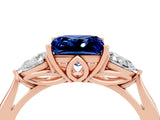 Rose gold Three-Stone Princess Cut Blue Sapphire Ring with Pear  Side Stones in Four-Prong Setting_16