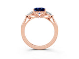Rose gold Three-Stone Princess Cut Blue Sapphire Ring with Pear  Side Stones in Four-Prong Setting_39