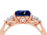 Rose gold Three-Stone Princess Cut Blue Sapphire Ring with Pear  Side Stones in Four-Prong Setting_40