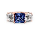 Rose gold Three-Stone Princess Cut Blue Sapphire Ring with Round  Pavé Band and Prong Setting_12