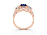 Rose gold Three-Stone Princess Cut Blue Sapphire Ring with Round  Pavé Band and Prong Setting_15