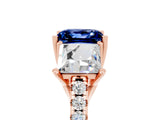 Rose gold Three-Stone Princess Cut Blue Sapphire Ring with Round  Pavé Band and Prong Setting_17