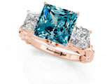 Rose gold Three-Stone Princess Cut Blue Topaz Braided Band Ring with Four-Prong Setting_13