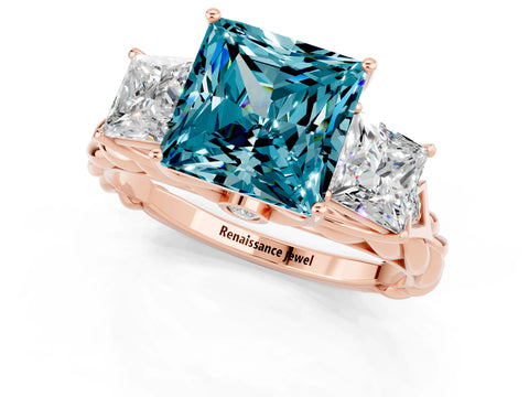 Rose gold Three-Stone Princess Cut Blue Topaz Braided Band Ring with Four-Prong Setting_13