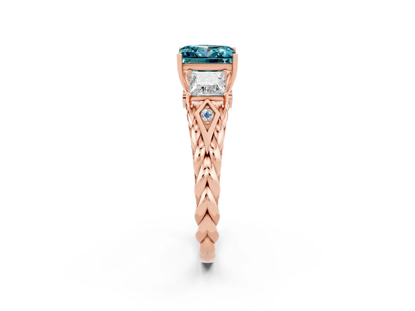 Rose gold Three-Stone Princess Cut Blue Topaz Braided Band Ring with Four-Prong Setting