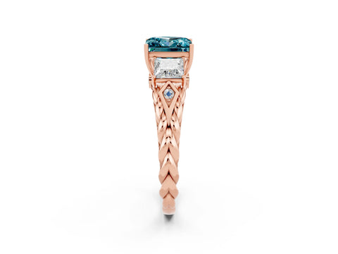 Rose gold Three-Stone Princess Cut Blue Topaz Braided Band Ring with Four-Prong Setting_14