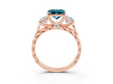 Rose gold Three-Stone Princess Cut Blue Topaz Braided Band Ring with Four-Prong Setting_15