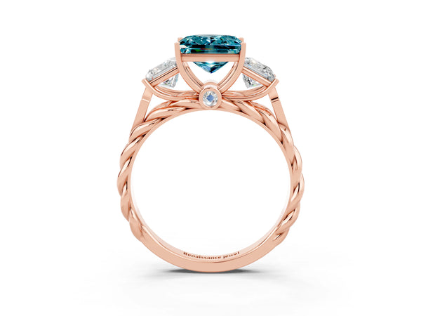Rose gold Three-Stone Princess Cut Blue Topaz Braided Band Ring with Four-Prong Setting