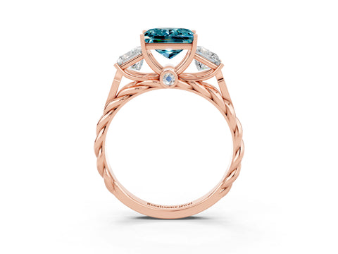 Rose gold Three-Stone Princess Cut Blue Topaz Braided Band Ring with Four-Prong Setting_15