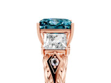 Rose gold Three-Stone Princess Cut Blue Topaz Braided Band Ring with Four-Prong Setting_17