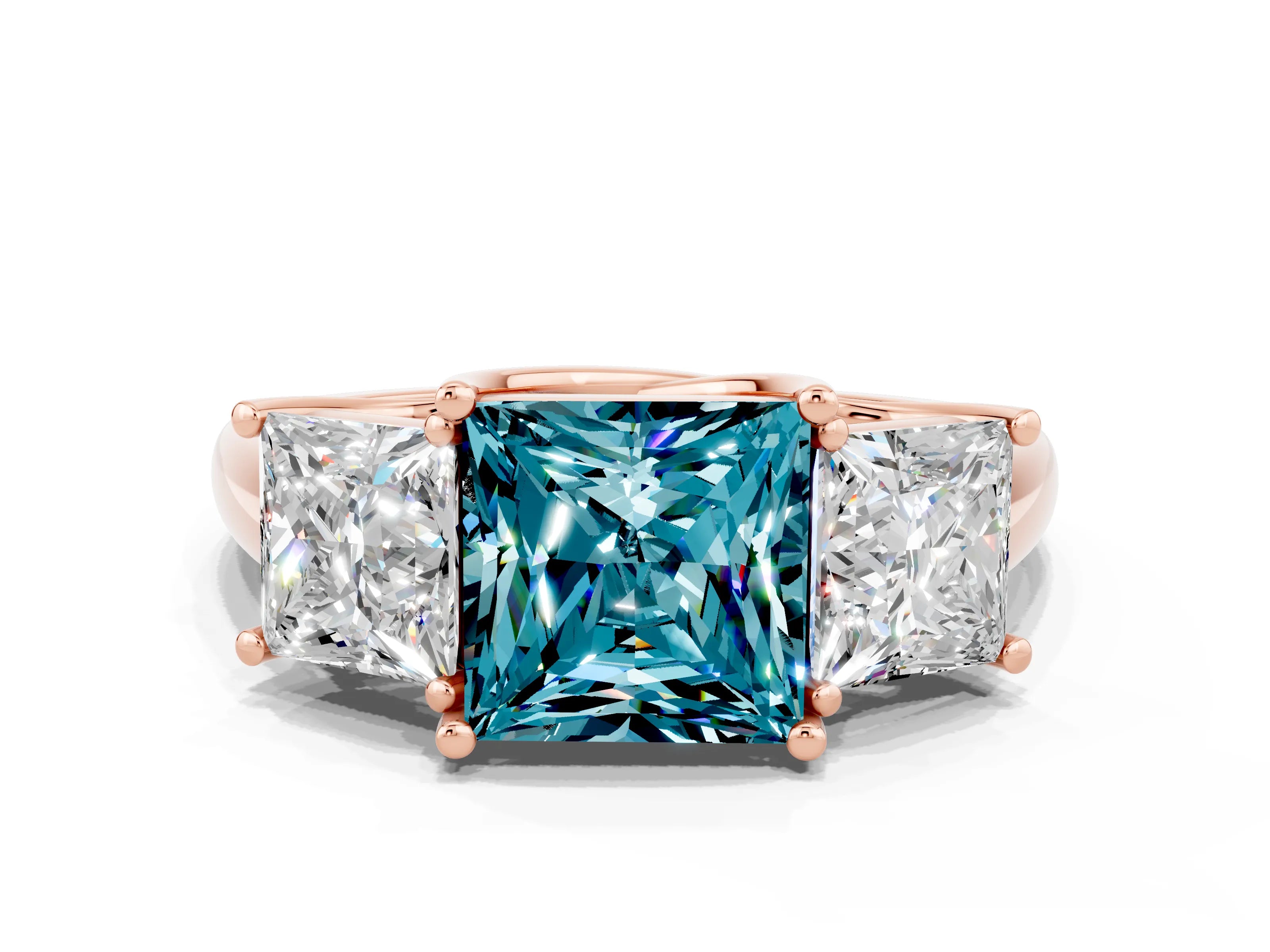 Rose gold Three-Stone Princess Cut Blue Topaz Engagement Ring with Prong Setting