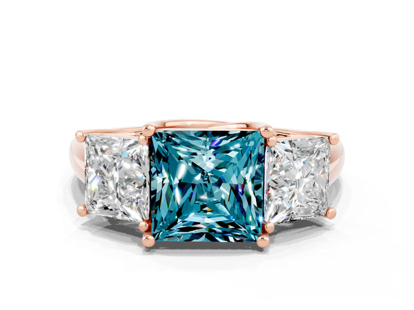 Rose gold Three-Stone Princess Cut Blue Topaz Engagement Ring with Prong Setting