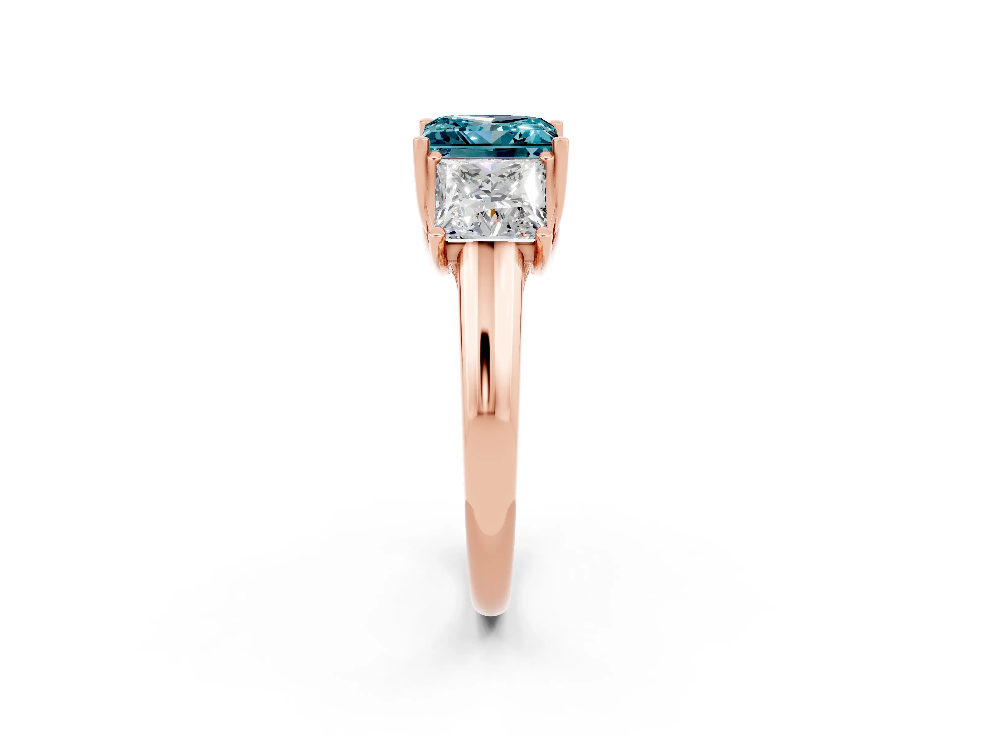 Rose gold Three-Stone Princess Cut Blue Topaz Engagement Ring with Prong Setting_2