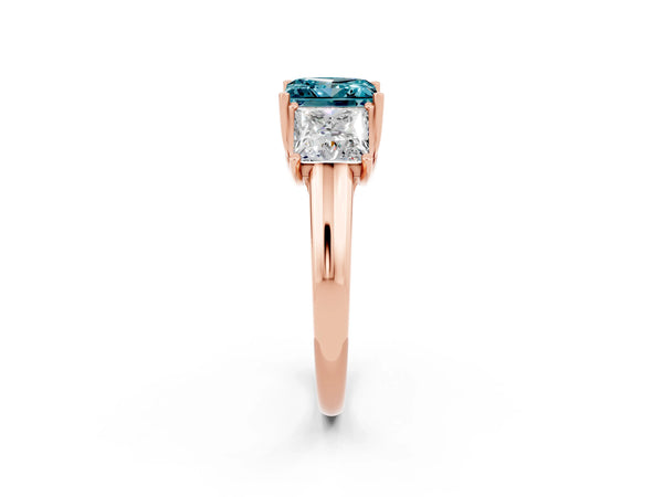 Rose gold Three-Stone Princess Cut Blue Topaz Engagement Ring with Prong Setting