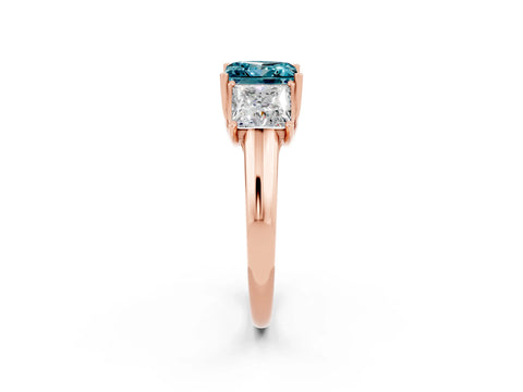 Rose gold Three-Stone Princess Cut Blue Topaz Engagement Ring with Prong Setting_2