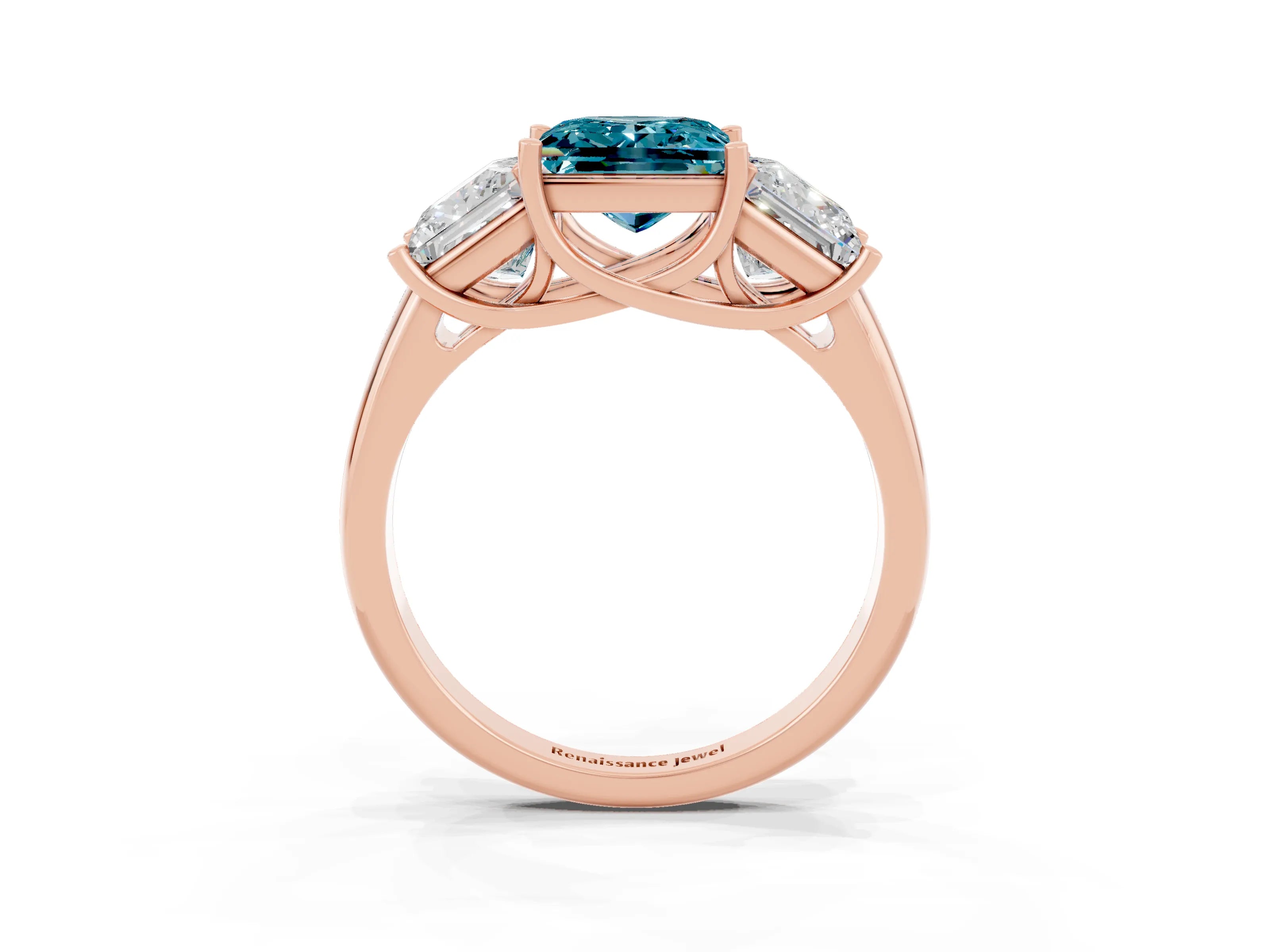Rose gold Three-Stone Princess Cut Blue Topaz Engagement Ring with Prong Setting_3
