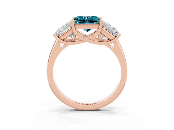 Rose gold Three-Stone Princess Cut Blue Topaz Engagement Ring with Prong Setting