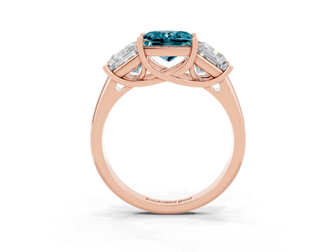 Rose gold Three-Stone Princess Cut Blue Topaz Engagement Ring with Prong Setting_3